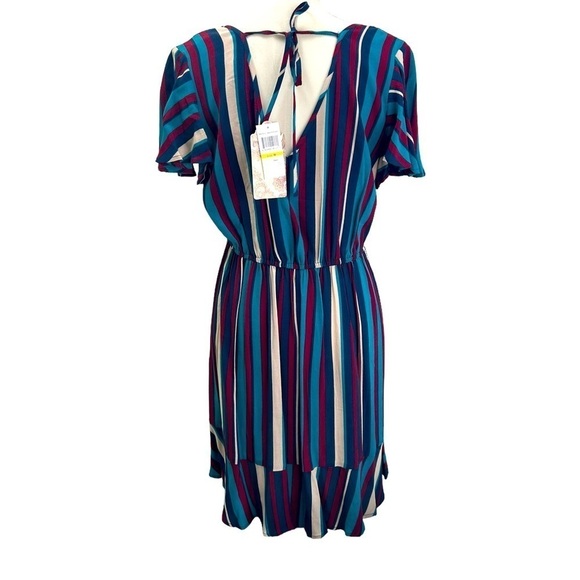 Band Of Gypsies SZ M Annie Faux Wrap Short Sleeve Striped Ruffle Dress Fairy NEW - Picture 7 of 12